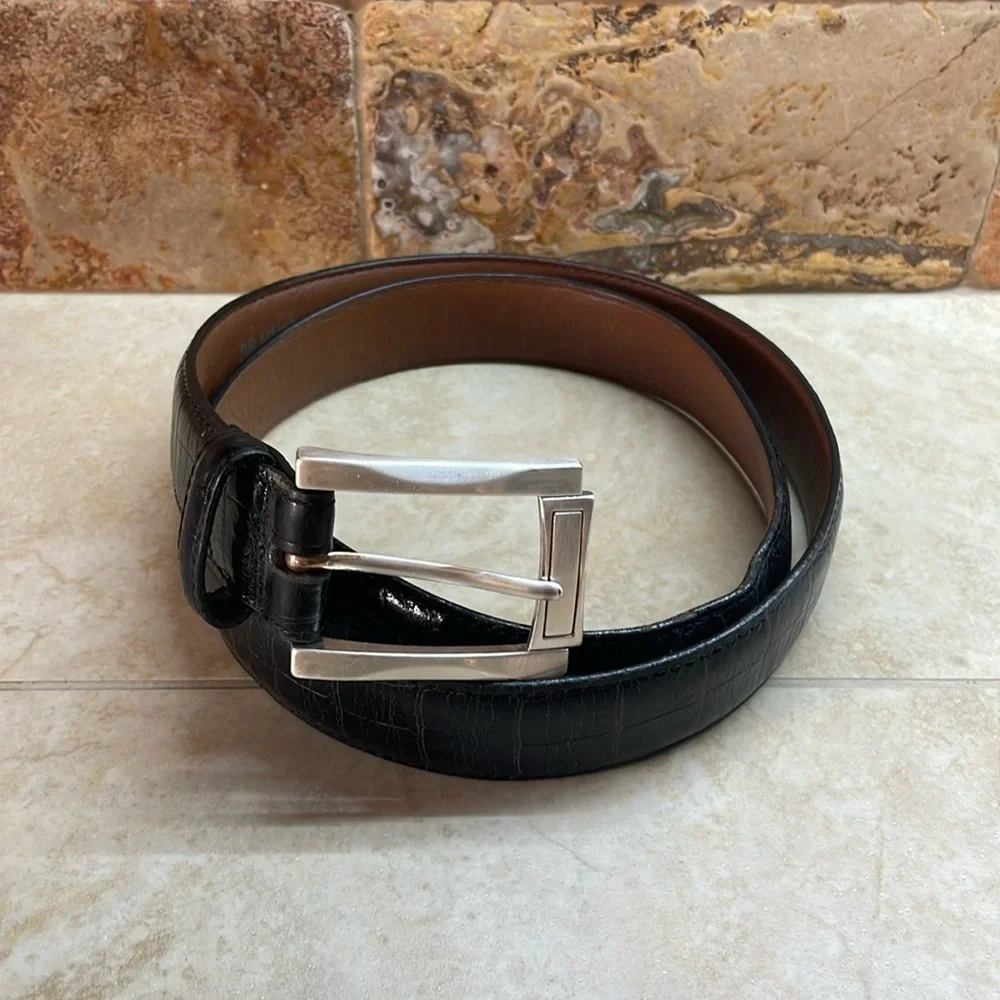 Brighton Dress Belt Size 38 Animal Full Grain Leather Glove Lining Black